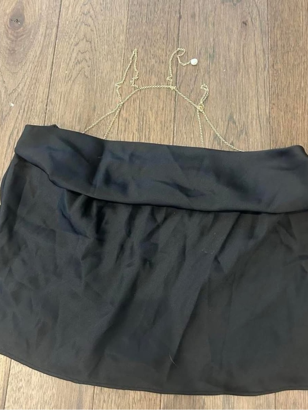 Cami NYC Black Satin-Look Camisole with Gold Chain Straps